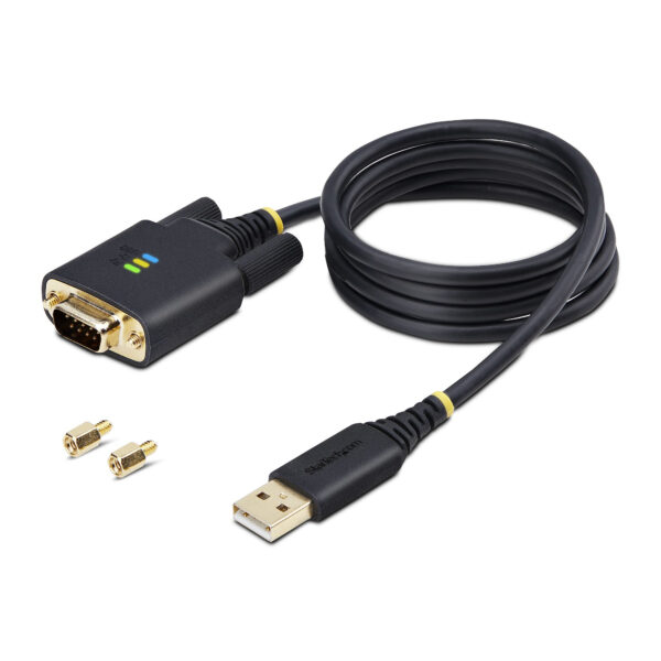 StarTech.com 3ft (1m) USB to Serial Adapter Cable, COM Retention, Interchangeable Screws/Nuts, USB-A to DB9 RS232, FTDI IC, ESD Protection, Windows/macOS/Linux