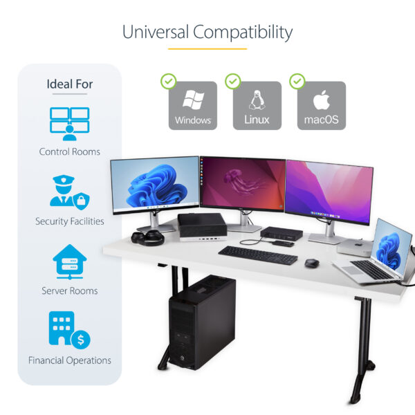 StarTech.com 4-Port KM Switch with Mouse Switching, USB Switch for Keyboard/Mouse, 3.5mm/USB Audio, Peripheral Sharing for 4 Computers, TAA Compliant