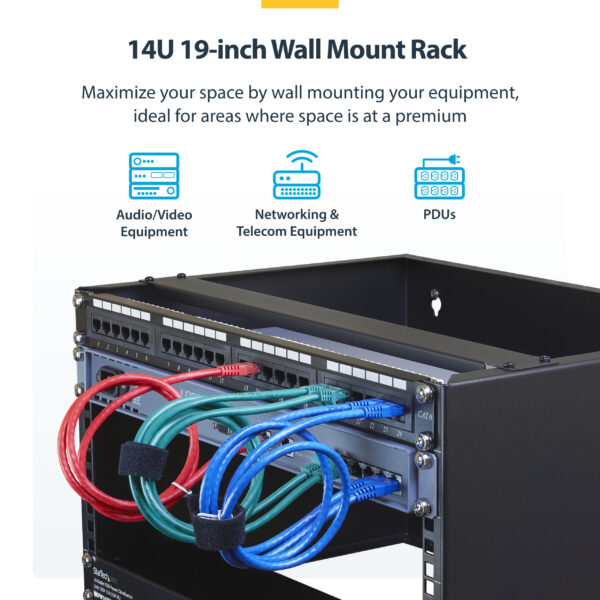StarTech.com 14U Wall Mount Network Rack - 14 Inch Deep (Low Profile) - 19" Patch Panel Bracket for Shallow Server, IT Equipment, Network Switches - 77lbs/35kg Weight Cap., Black