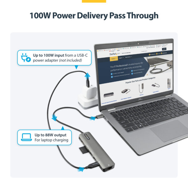 StarTech.com USB-C Multiport Adapter Hub, USB-C to 4K 60Hz HDMI, Gigabit Ethernet and 100W Laptop Charging for Macbook Pro / Air and Windows