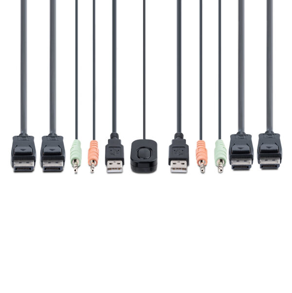 StarTech.com 2-Port Dual-Monitor DisplayPort Cable KVM Switch, 4K 60Hz, Compact KVM with 5ft/1.5m USB-A/DisplayPort/Audio Integrated Cables, Bus Powered - Remote Push Button/Hotkey Switching