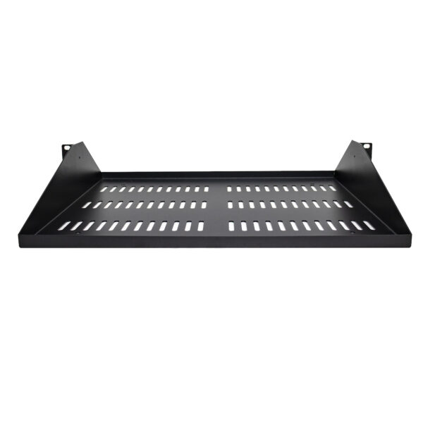 StarTech.com 2U Server Rack Shelf, Center Mounted Universal Vented Rackmount Cantilever Tray for 19" Network Equipment Rack, Heavy Duty Steel, 200lb Capacity, 14" Deep, Black