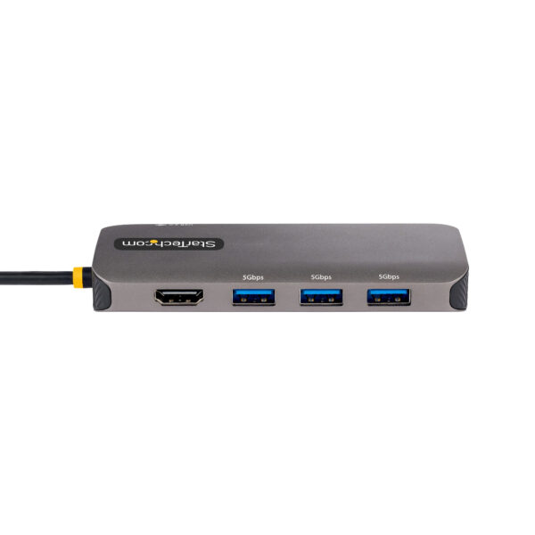 StarTech.com USB C Multiport Adapter, 4K 60Hz HDMI Video, 3 Port 5Gbps USB Hub, 100W Power Delivery Pass-Through, GbE, 12"/30cm Cable, Mini Travel Dock, Laptop Docking Station