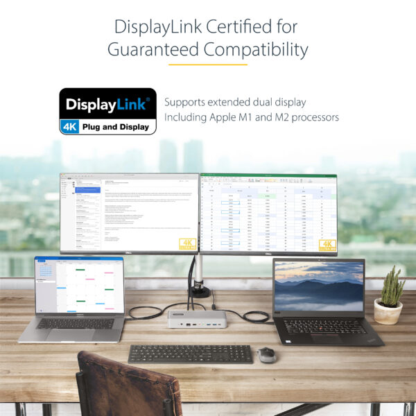 StarTech.com Dual-Laptop USB-C KVM Docking Station, Dual Monitor 4K 60Hz DisplayPort Dock, 5-Port USB Hub, GbE, 90W/45W Power Delivery to Two Laptops, Windows/Mac, 2-Host KVM Dock - TAA
