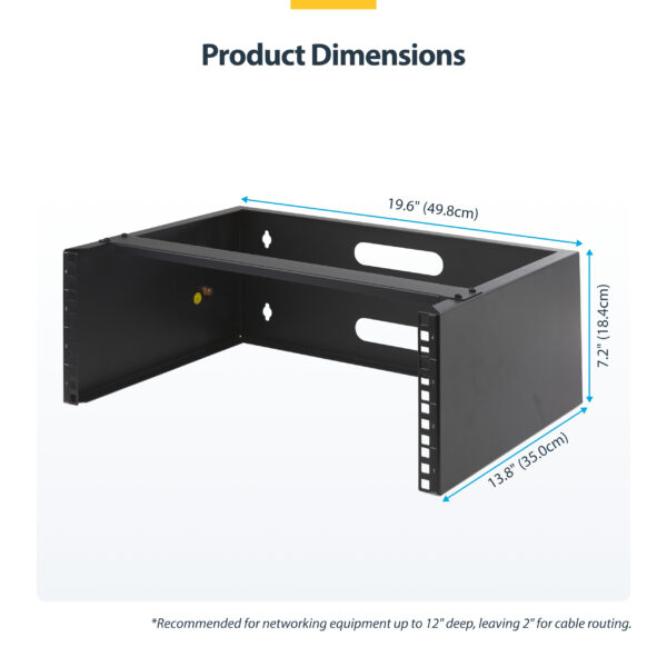 StarTech.com 4U Wall Mount Network Rack - 14 Inch Deep (Low Profile) - 19" Patch Panel Bracket for Shallow Server and IT Equipment, Network Switches - 44lbs/20kg Weight Capacity, Black