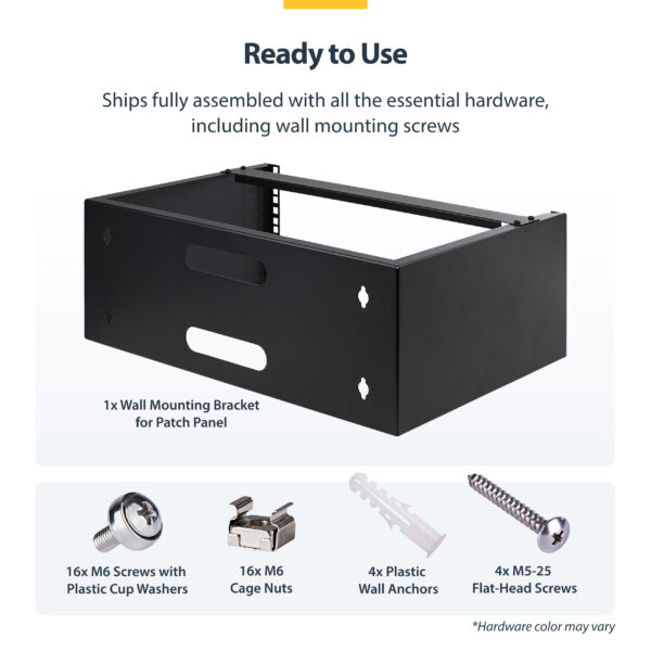 StarTech.com 4U Wall Mount Network Rack - 14 Inch Deep (Low Profile) - 19" Patch Panel Bracket for Shallow Server and IT Equipment, Network Switches - 44lbs/20kg Weight Capacity, Black