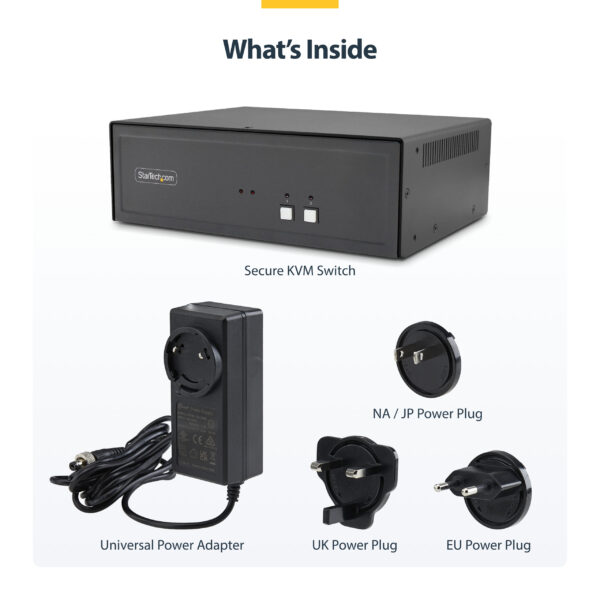 StarTech.com Secure 2-Port KVM Switch, DisplayPort, 4K 30Hz, NIAP 4.0 Desktop KVM, Metal Housing, CAC Port, Made in the USA