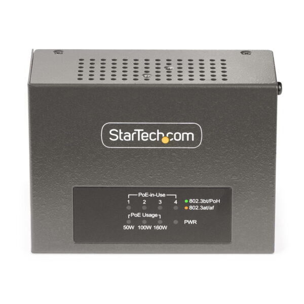 StarTech.com 4-Port Multi-Gigabit PoE++ Injector, 5/2.5/1G Ethernet (NBASE-T), PoE/PoE+/PoE++ (802.3af/802.3at/802.3bt), 160Watts Power Budget, Wall/DIN Rail Mountable, Unmanaged