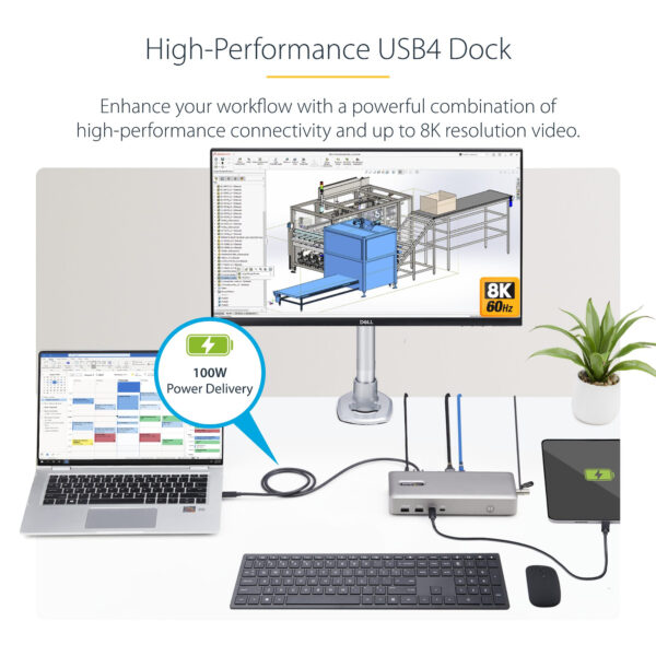 StarTech.com Dual-Monitor USB4 Docking Station, Dual 4K 120Hz or Single 8K 60Hz HDMI, 100W Laptop Charging, 2.5GbE, USB-C Multi-Monitor Dock, Driverless