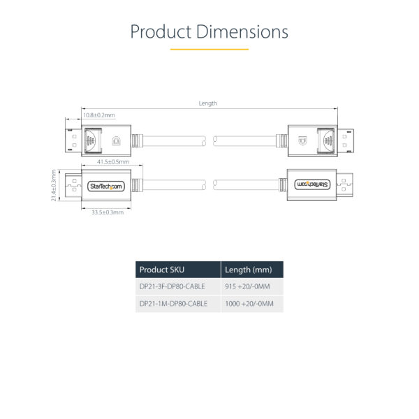 StarTech.com 1m DisplayPort 2.1 Cable, VESA Certified DP80 DisplayPort Cable w/UHBR20/HDR/DSC 1.2a/HDCP 2.2, 16K/8K 60Hz, 4K 240Hz, 80Gbps, DP 2.1 Cable, UHD Monitor Cord, M/M