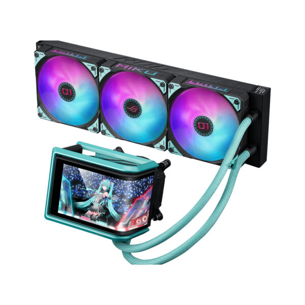 ccd6aaf20bc0ddbc5e4c41639f0a72ee303a73a0.jpg ASUS ROG RYUO IV 360 ARGB Hatsune Miku Edition Processor All-in-one liquid cooler 12 cm Black, Turquoise