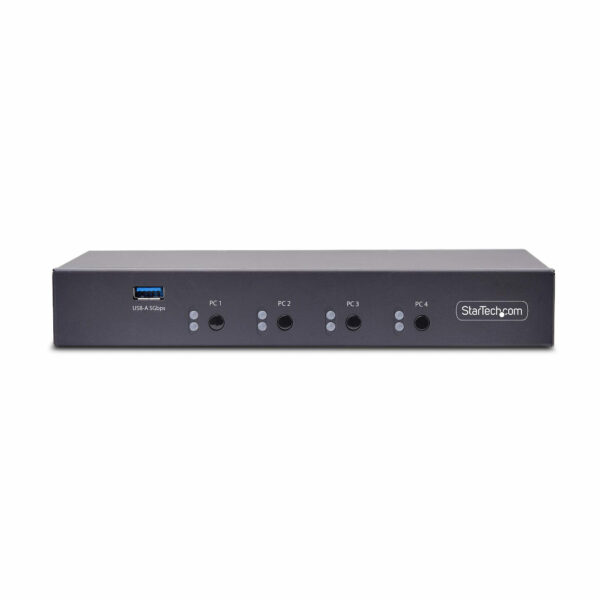 StarTech.com 4-Port KM Switch with Mouse Switching, USB Switch for Keyboard/Mouse, 3.5mm/USB Audio, Peripheral Sharing for 4 Computers, TAA Compliant