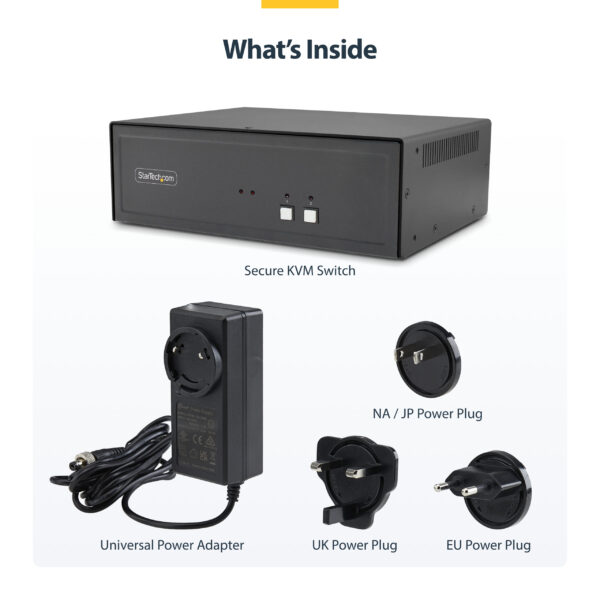 StarTech.com Secure 2-Port Quad-Monitor KVM Switch, 2x DisplayPort In to 4x HDMI Out, 4K 30Hz, NIAP 4.0 Desktop KVM, Metal Housing, CAC Port, Made in the USA