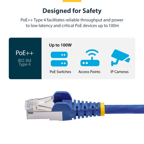 StarTech.com 3m Blue CAT8 Ethernet Cable, Snagless RJ45, 25G/40G, 2000MHz, 100W PoE++, S/FTP, 26AWG Pure Bare Copper Wire, LSZH, Shielded Network Patch Cord w/Strain Reliefs, Individually Tested