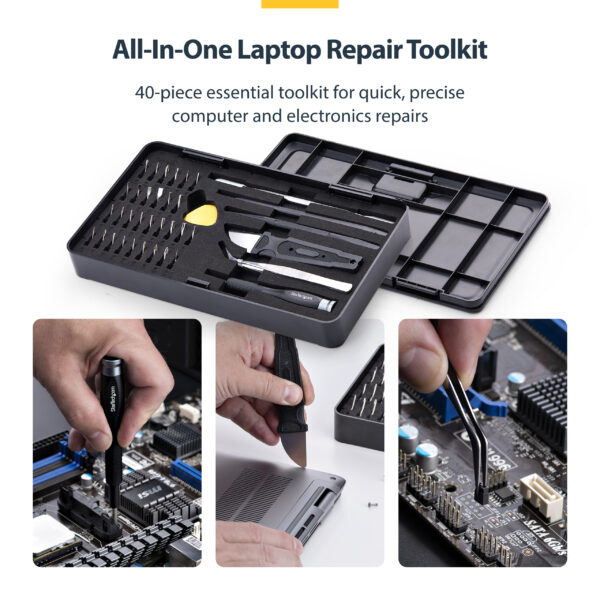 StarTech.com 40-Piece Computer Repair Toolkit for Laptop/PC/Electronics/Phone, 30-Bit Precision Screwdriver Set, Removable Lid with Magnetic Pad, Prying Tools