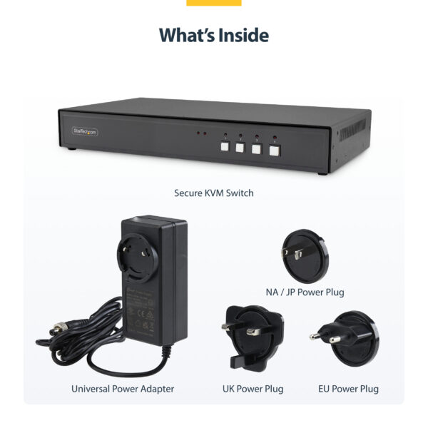 StarTech.com Secure 4-Port KVM Switch, DVI, NIAP 4.0 Desktop KVM for Keyboard / Mouse, Metal Housing, CAC Port, Made in the USA