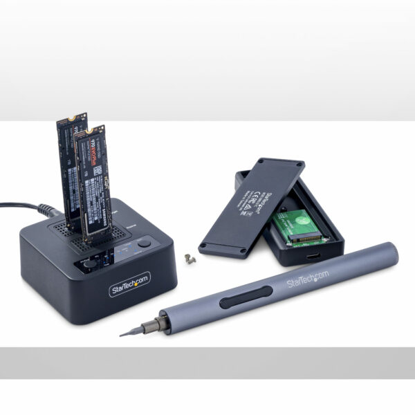 StarTech.com 1:1 M.2 NVMe Drive Duplicator, Standalone M.2 SSD Cloner/Copier up to 90GBpm, USB 3.2 20Gbps M.2 Dual-Bay Drive Dock, USB-C/A Cables Included