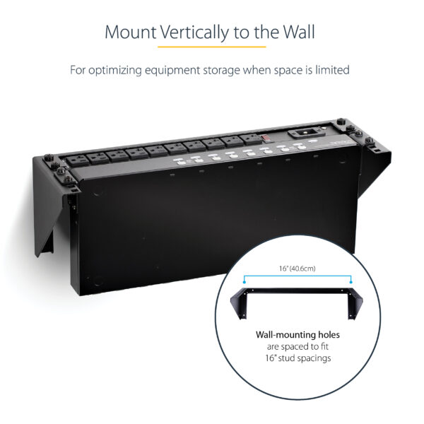 StarTech.com 3U 19” Wall Mount Vertical Rack Bracket, Wall Mount Patch Panel Bracket for Data/AV/IT/Computer Equipment, 3U Rack for Cabinet or Server Room, Supports 150lb (68kg) Capacity