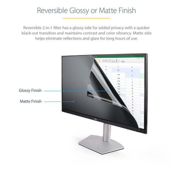 StarTech.com Monitor Privacy Screen for 23.8" Display - Computer Screen Security Filter - Blue Light Reducing Screen Protector Film - 16:9 Widescreen -Matte/Glossy - +/-30 Degree