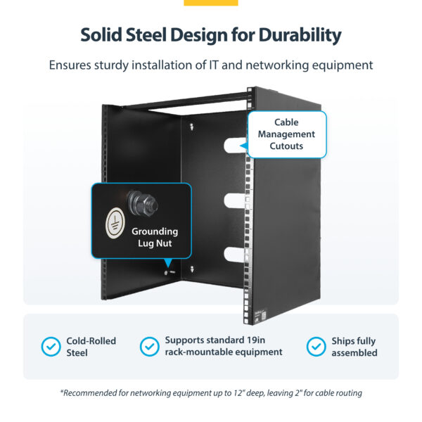 StarTech.com 14U Wall Mount Network Rack - 14 Inch Deep (Low Profile) - 19" Patch Panel Bracket for Shallow Server, IT Equipment, Network Switches - 77lbs/35kg Weight Cap., Black