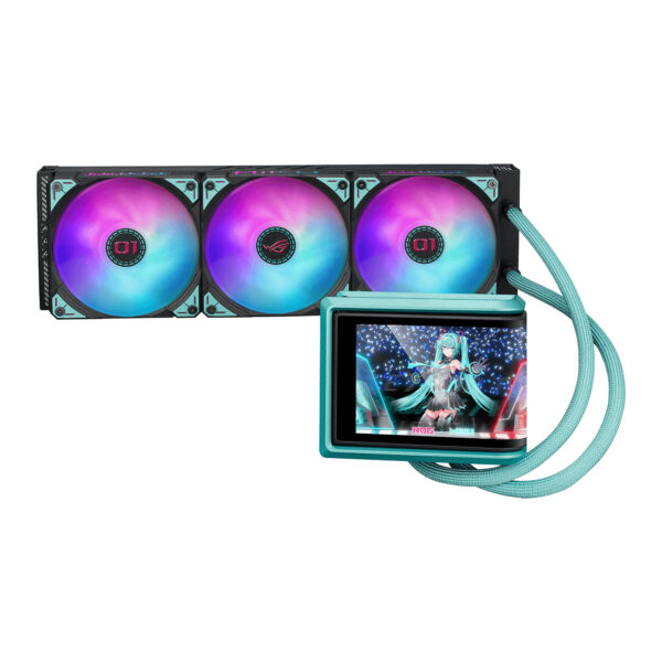 fcee2dc07521ced512a325defd7ec7848af7dfd0.jpg ASUS ROG RYUO IV 360 ARGB Hatsune Miku Edition Processor All-in-one liquid cooler 12 cm Black, Turquoise