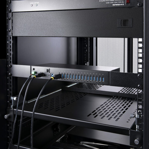 StarTech.com 16-Port Industrial USB 5Gbps Hub with Power Adapter, Metal Enclosure, Mountable, ESD Protection, Terminal Block Power, USB Charging, Dual-Host Switch - TAA