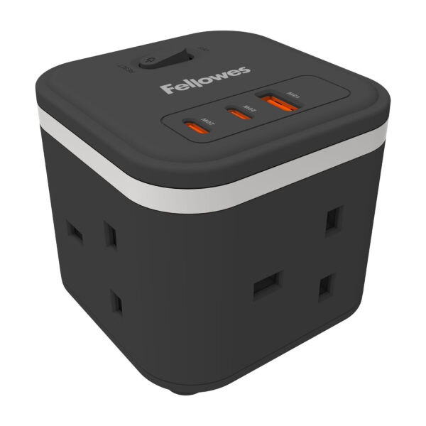 Fellowes Power Cube with 3 Power Socket Extension USB-A & USB-C Ports Fellowes Power Cube with 3 Power Socket Extension USB-A & USB-C Ports