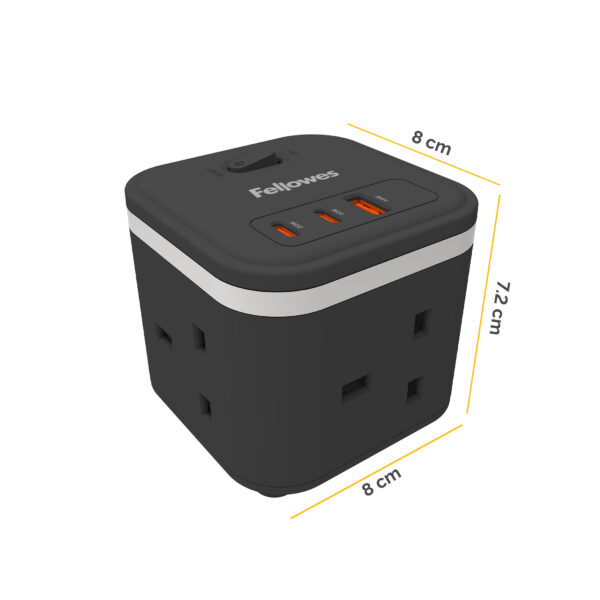 Fellowes Power Cube with 3 Power Socket Extension USB-A & USB-C Ports Fellowes Power Cube with 3 Power Socket Extension USB-A & USB-C Ports
