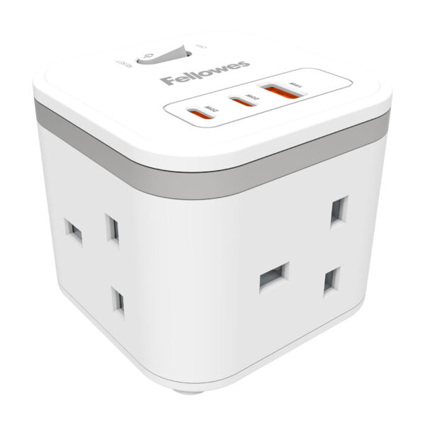 Fellowes Power Cube with 3 Power Socket Extension USB-A & USB-C Ports Fellowes Power Cube with 3 Power Socket Extension USB-A & USB-C Ports