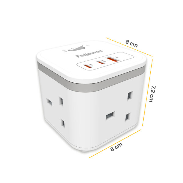 Fellowes Power Cube with 3 Power Socket Extension USB-A & USB-C Ports Fellowes Power Cube with 3 Power Socket Extension USB-A & USB-C Ports