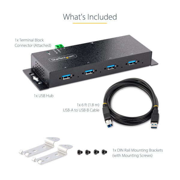 StarTech.com 4-Port Industrial USB 3.0 5Gbps Hub, Rugged USB Hub with