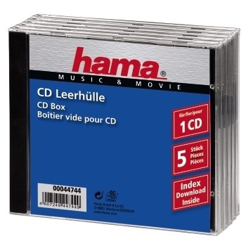 Hama CD Jewel Case Standard, Pack 5 C-shell case 1 discs Black,