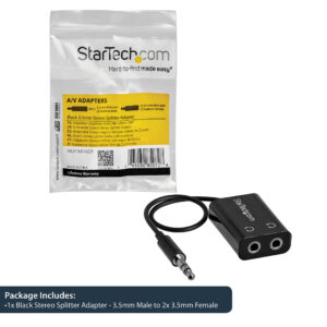 StarTech.com Black Slim Mini Jack Headphone Splitter Cable Adapter