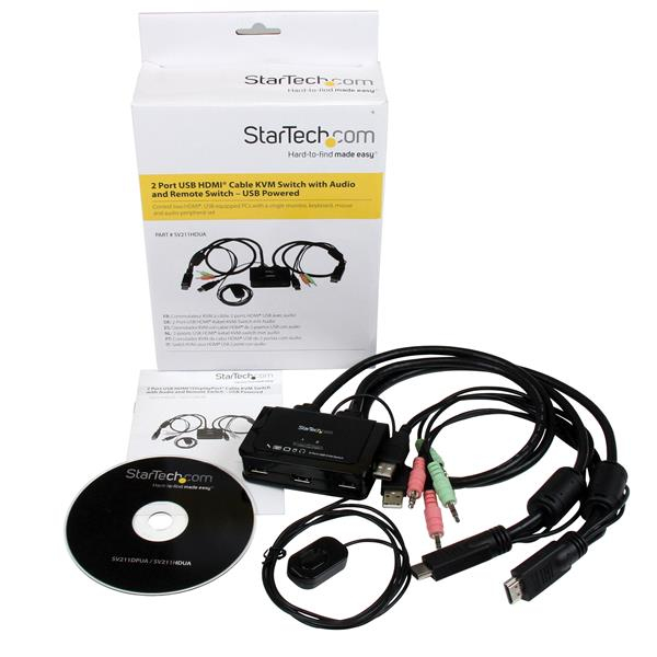 StarTech.com 2 Port USB HDMI Cable KVM Switch with Audio and Remote