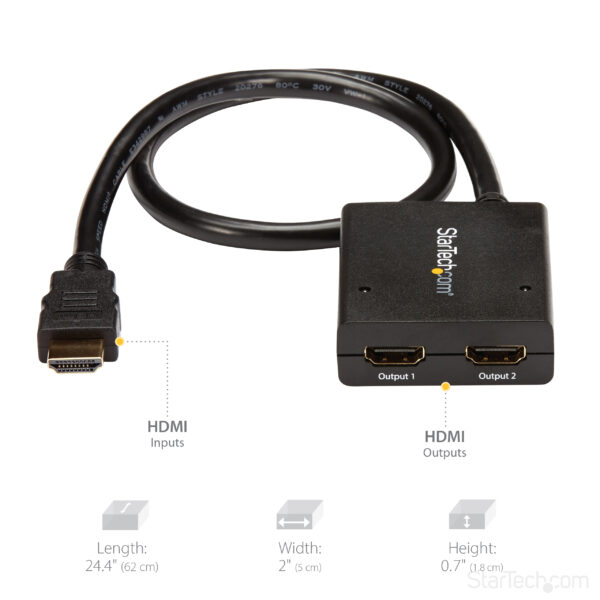 StarTech.com 4K HDMI 2-Port Video Splitter – 1x2 HDMI Splitter –