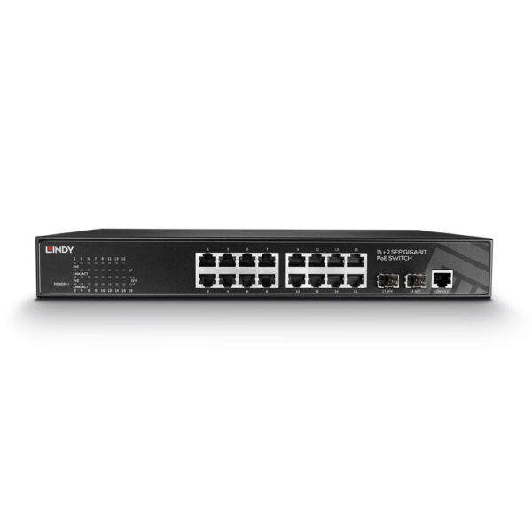 Lindy 16 Port + 2 SFP Gigabit Managed Switch PoE