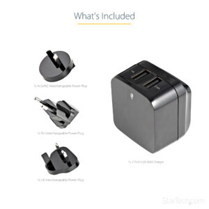 StarTech.com Dual-port USB wall charger - international travel