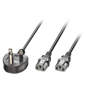 Lindy 2.5m UK 3 Pin Plug to 2 x IEC C13 Splitter Extension Cable, 2.5M Y MAINS POWER CABLE UK 3 PIN