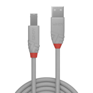 Lindy 2m USB 2.0 Type A to B Cable, Anthra Line, Grey 2M USB 2.0 TYPE A TO B CABLE GREY