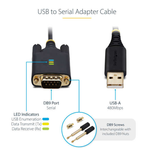 StarTech.com 3ft (1m) USB to Serial Adapter Cable, COM Retention,