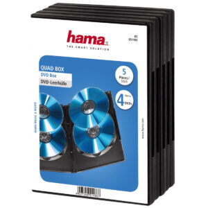 Hama DVD Quad Box, Black, Package of 5 pieces 4 discs QUAD BOX DVD JEWEL CASE 5 PACK BLACK