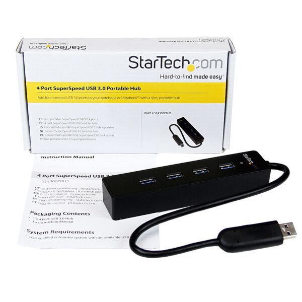 StarTech.com 4 Port Portable SuperSpeed USB 3.0 Hub with Built-in