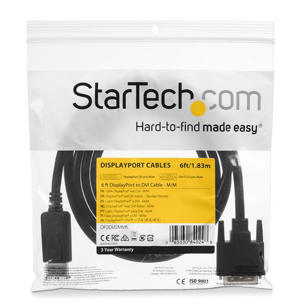 StarTech.com 6ft (1.8m) DisplayPort to DVI Cable, DisplayPort to DVI