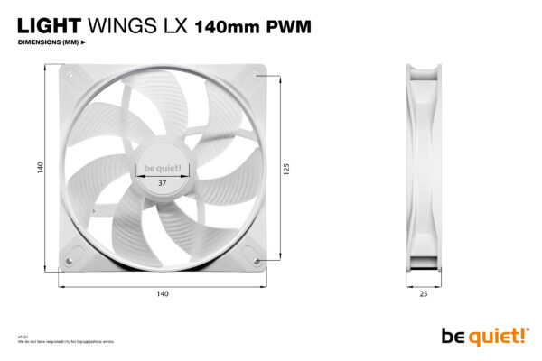 be quiet! LIGHT WINGS LX 140mm PWM 3-Pack White Computer case Fan 14