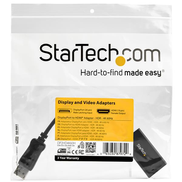 StarTech.com DisplayPort to HDMI Adapter - 4K 60Hz HDR10 Active
