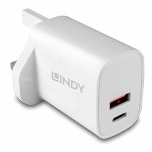 Lindy 20W USB Type A and C Charger 20W TWO PORT A+C CHARGER UK PLUG