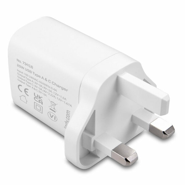 20W TWO PORT A+C CHARGER UK PLUG