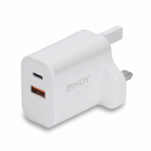 Lindy 30W USB Type A and C Charger UK Plug 30W USB TYPE A & C CHARGER UK PLUG