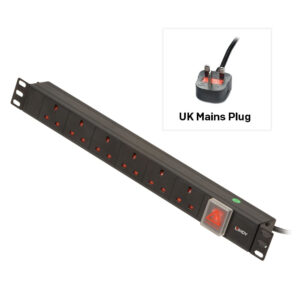 Lindy 1U 6 Way UK Sockets, Horizontal PDU with UK Plug 1U 6 WAY UK PDU 1X13A TO 6X3 PIN