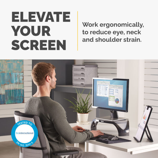 Fellowes Computer Monitor Stand with 3 Height Adjustments - Smart Fellowes Computer Monitor Stand with 3 Height Adjustments - Smart